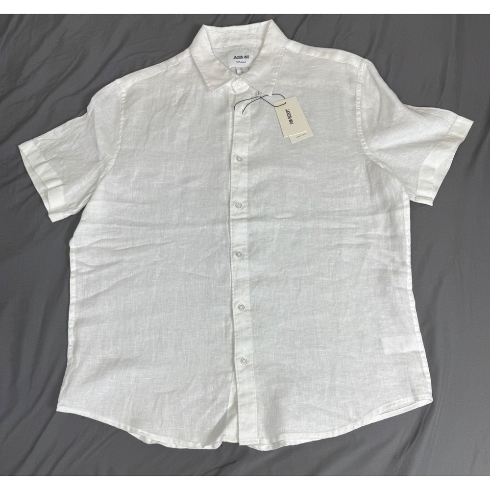 Jason Wu Mens 100% Linen Short Sleeve Button Up Shirt White Large Casual NWT